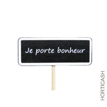 image ARDOISE JE PORTE BONHEUR S/PIC 8 H18CM BLANC x12