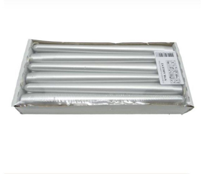 BOITE DE 12 BOUGIES FLAMBEAU 25CM ARGENT