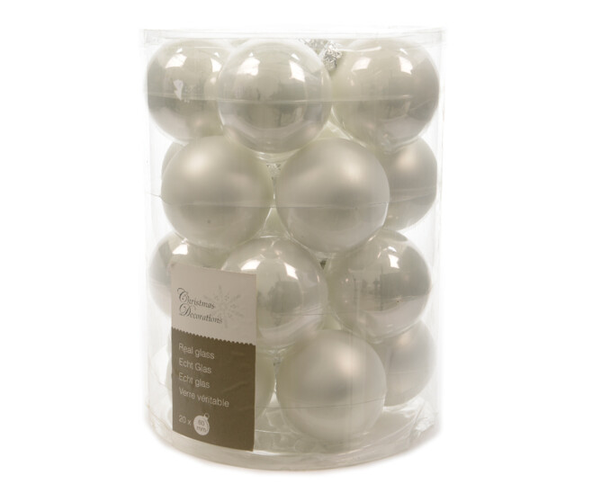BOULES VERRE 60MM BLANC HIVER x20